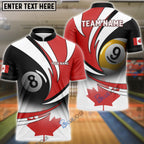 BlueJose Billiards Canada Flag Personalized Name, Team Name Unisex Shirt (3 Colors)