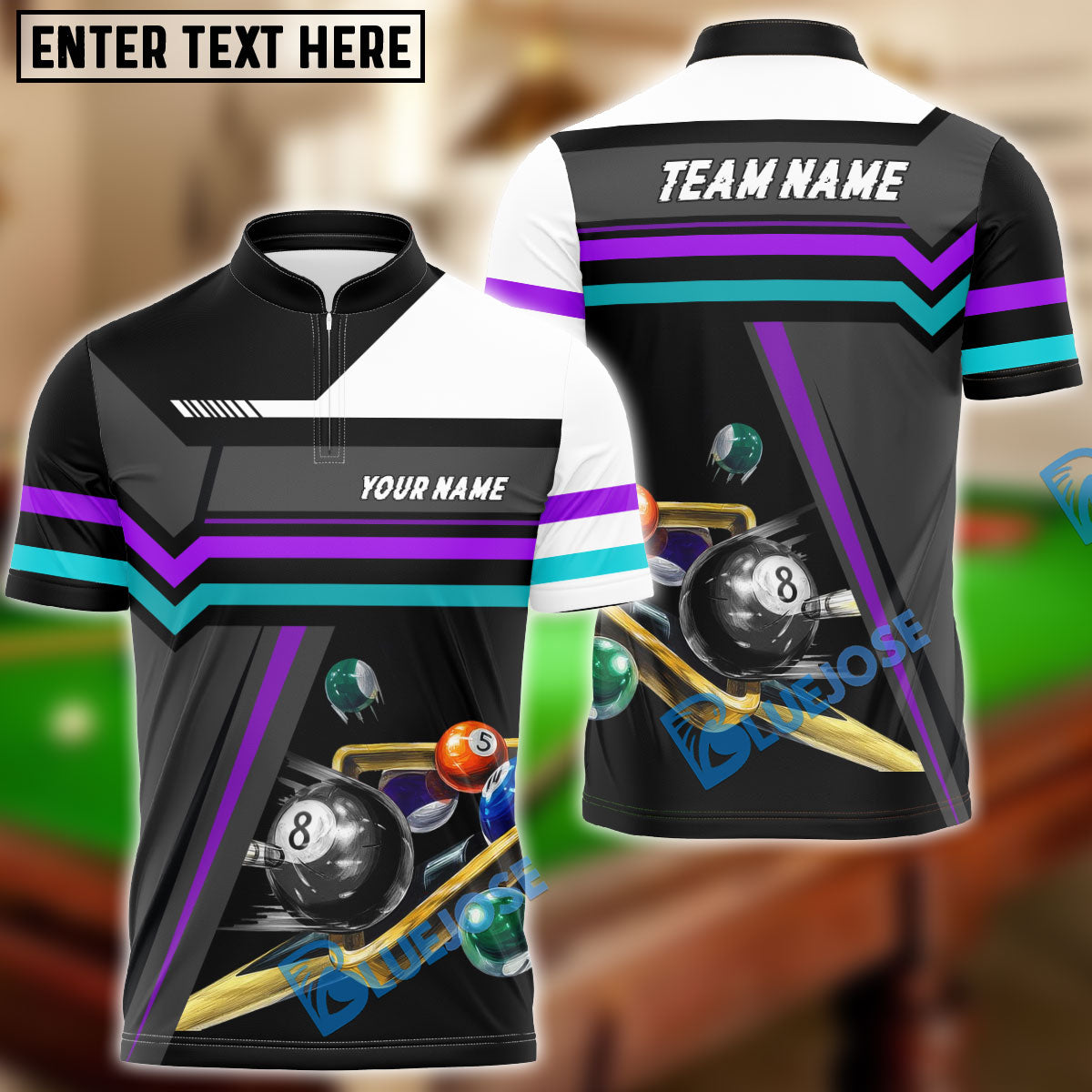 BlueJose Billiards Ball 8 Two Line Personalized Name Shirt (4 Colors)