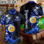 BlueJose Billiards Flame Grim Reaper Holding 9 Ball Personalized Name, Team Name Unisex Shirt (4 Colors)