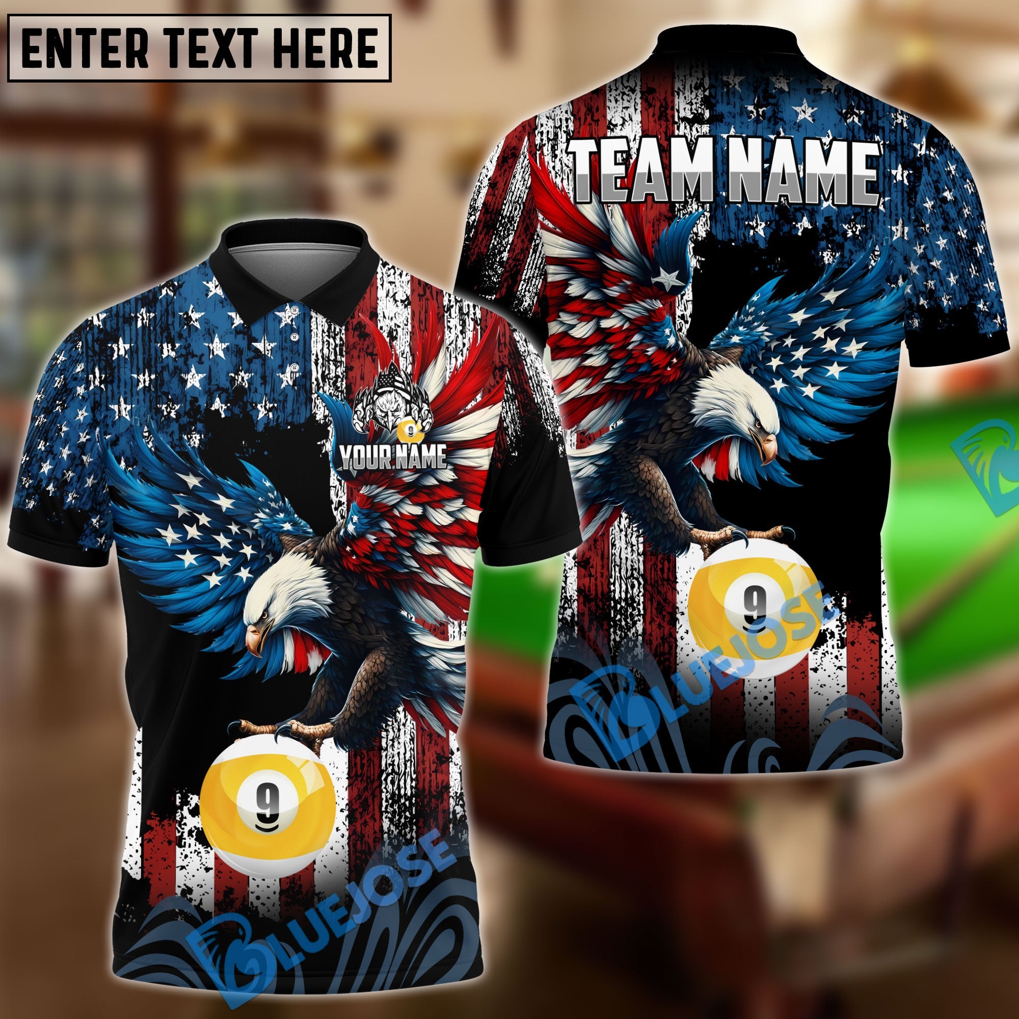 BlueJose Billiards Ball 9 American Eagle Customized Name, Team Name 3D Shirt
