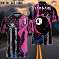 BlueJose Billiards Pink Ribbon with 8-Ball and Flag Breast Cancer Awareness Customized Name, Team Name 3D Shirt