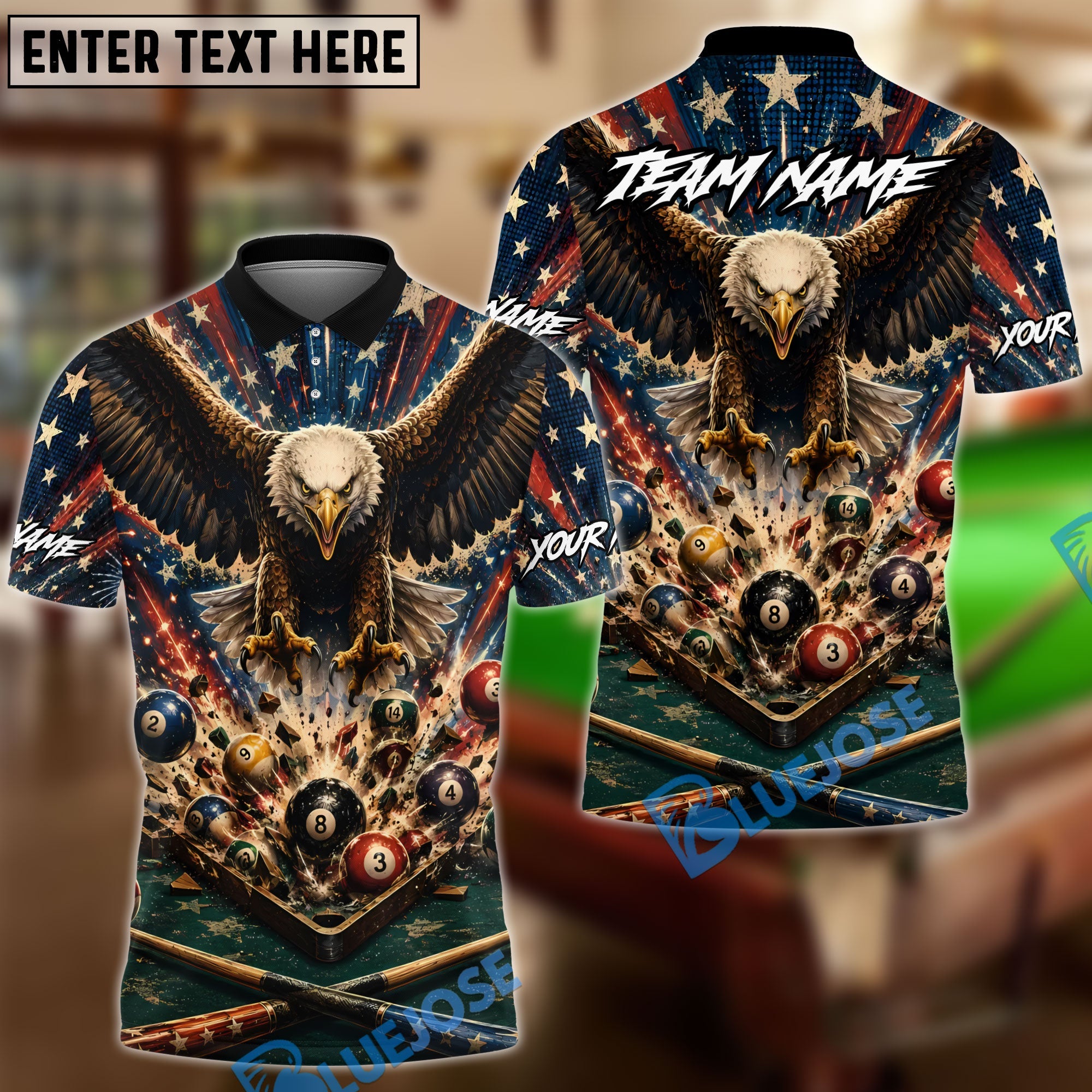 BlueJose Billiards Ball 8 American Flag Eagle Table Strike Personalized Shirt