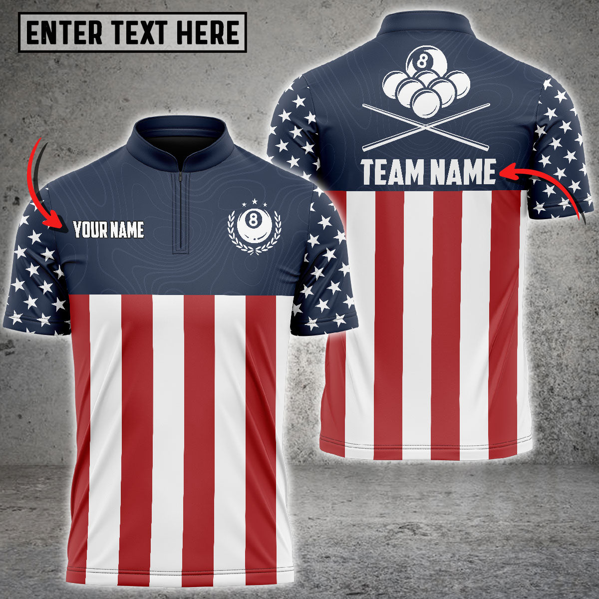 BlueJose 8 Ball Patriotic Flag Navy Billiard Custom Name 3D Shirt