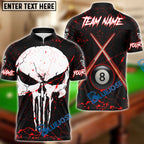 BlueJose Billiards 8 Ball Punisher Skull Crossing Cue Personalized Name, Team Name Unisex Shirt (4 Colors)