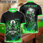 BlueJose Billiards Ball 8 Flame Eye Skull Personalized Name & Team Name Shirt (4 Colors)