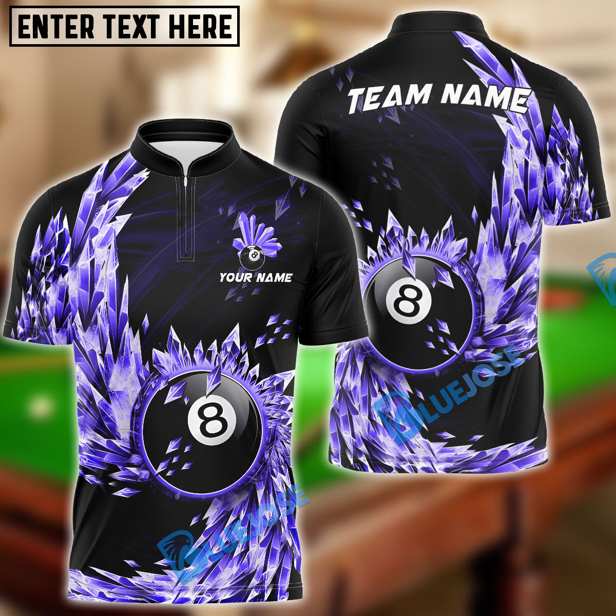 BlueJose Billiards Ball 8 Breath Of Ice Personalized Name, Team Name Shirt (6 Colors)