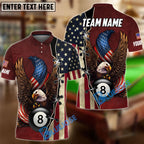 BlueJose Billiards 8 Ball American Eagle Flag Crack Personalized Name, Team Name Shirt (4 Colors)