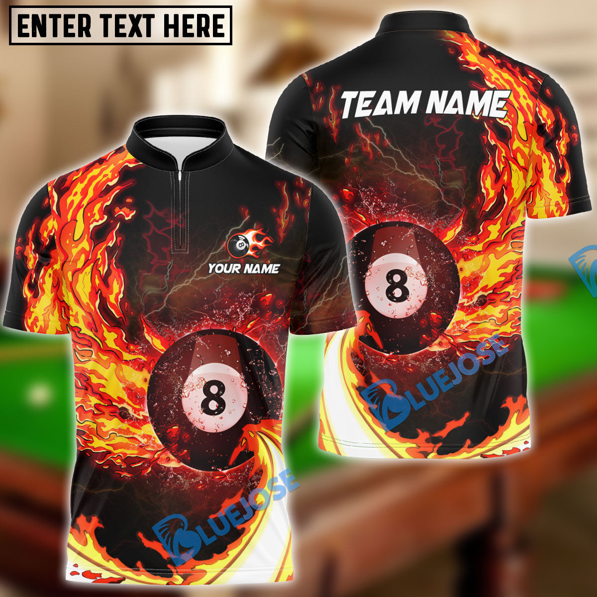 BlueJose Billiards Ball 8 Breath Of Fire Personalized Name, Team Name Unisex Shirt (6 Colors)