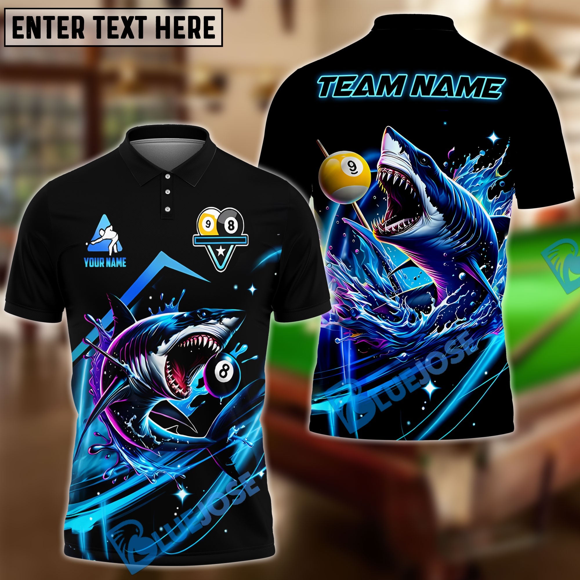 BlueJose Billiards 8-Ball And 9-Ball Pool Shark Personalized Name, Team Name Unisex Shirt