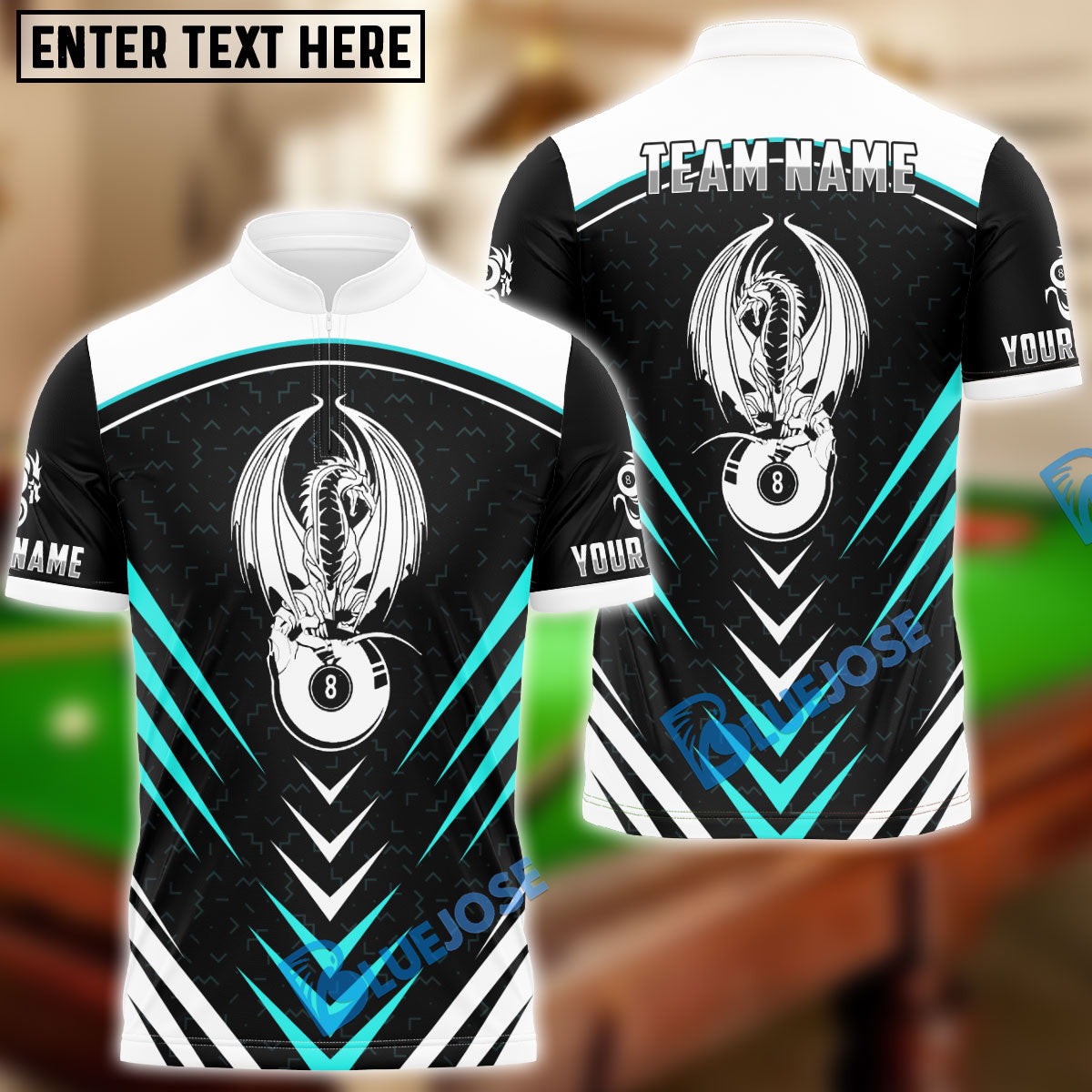 BlueJose Billiards Ball 8 Dragon Sport Jersey Personalized Name & Team Name Shirt (4 Colors)