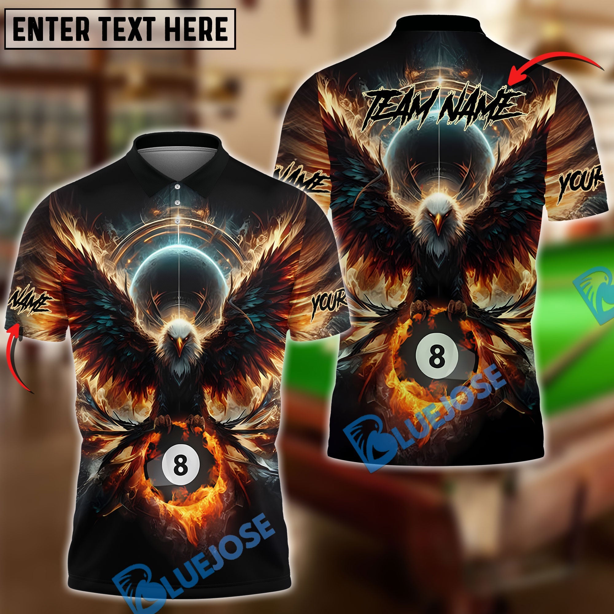 BlueJose Billiards Pool 8 Eagle Era Customized Name, Team Name 3D Shirt