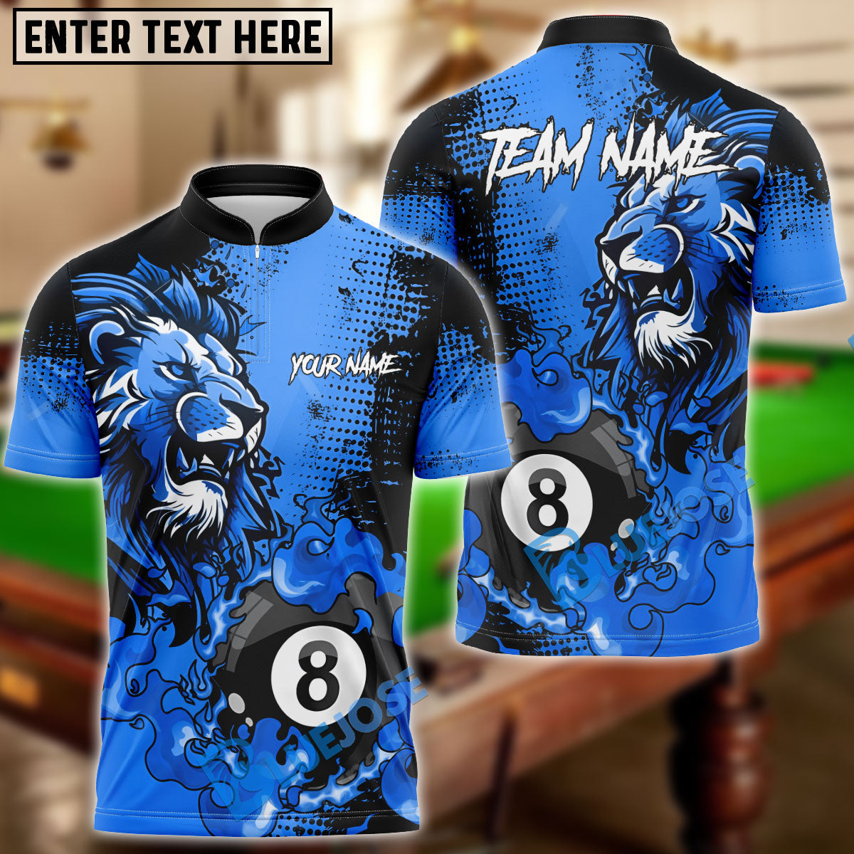 BlueJose Billiards Ball 8 Fire Lion King Personalized Name, Team Name Unisex Shirt (6 Colors)