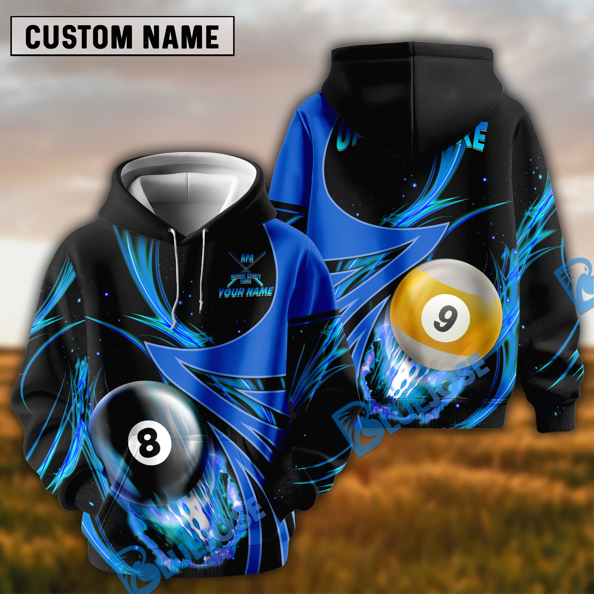 BlueJose Billiards Blue Up N Stroke Team Personalized Name 3D Shirt