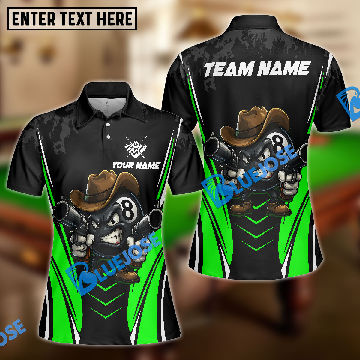 BlueJose Billiards Cowboy 8 Ball Cartoon Style Personalized Name Shirt (4 Colors)
