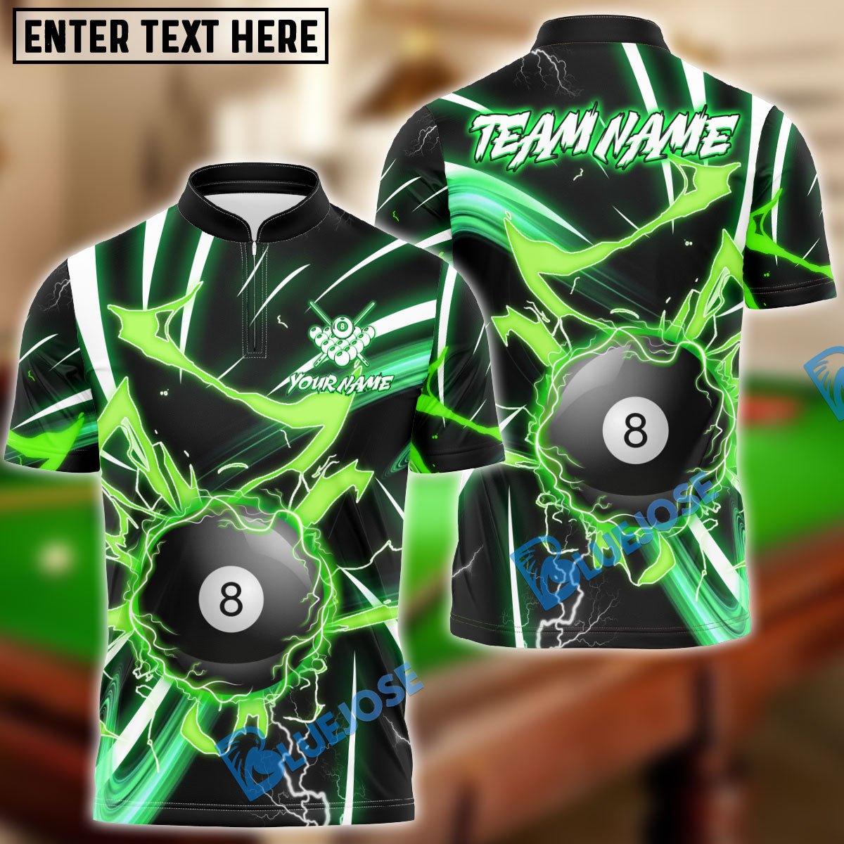 BlueJose Billiards Ball 8 Thunder Clap Personalized Name Team Name Unisex Shirt (4 Colors)