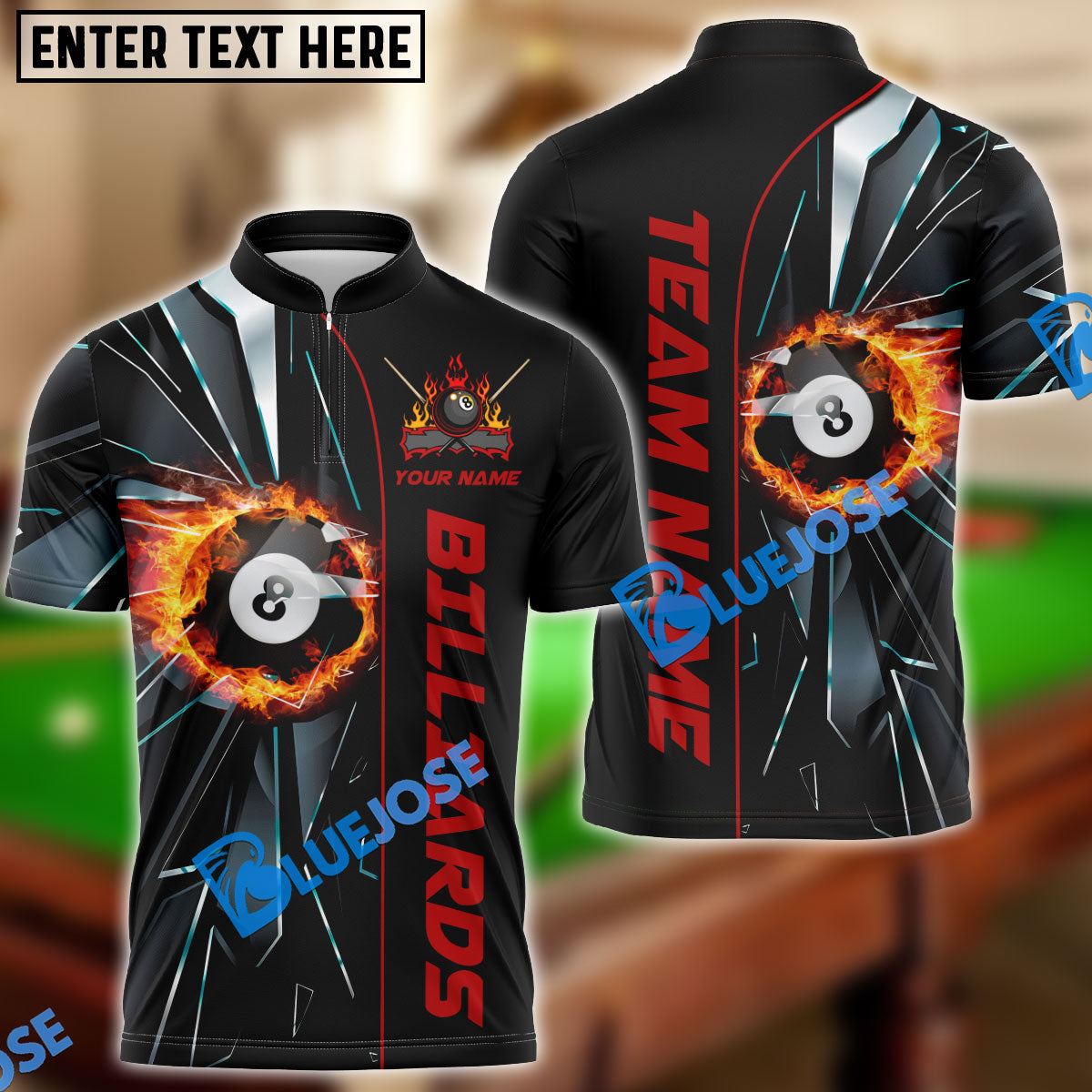 BlueJose Billiards Ball 8 Fire Broken Glass Personalized Shirt (4 Colors) For Kids