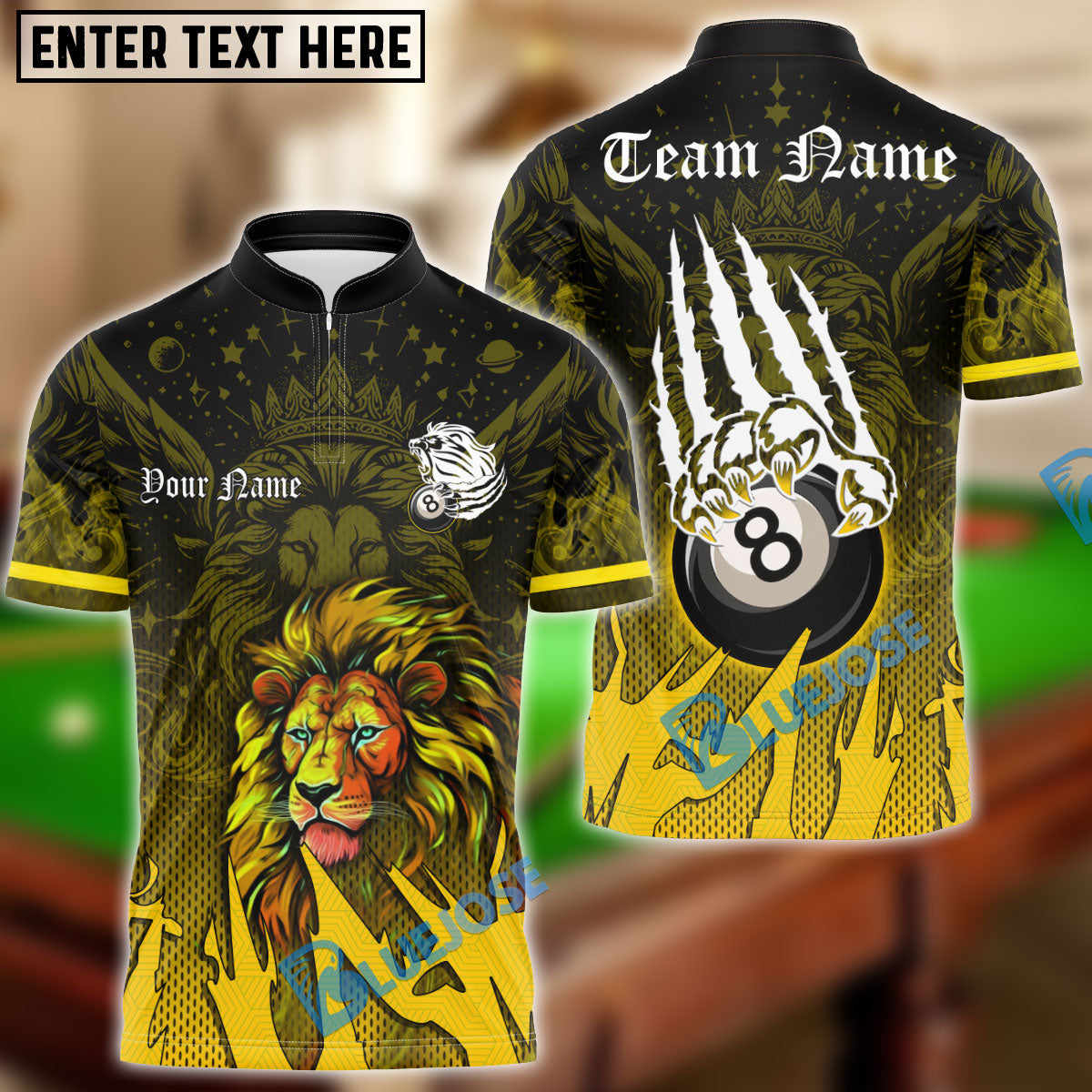 BlueJose Billiards Ball 8 Lion Wings Claws Personalized Name Shirt (6 Colors)