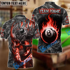 BlueJose Billiards Ball 8 Flame King Skull Personalized Name Shirt (4 Colors)