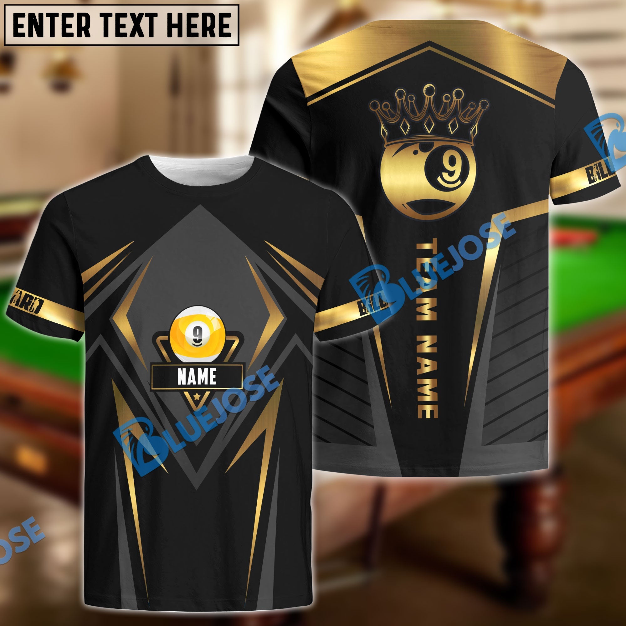 BlueJose Billiards Ball 9 Crowned Golden Line Pattern Personalized Shirt (4 Colors)