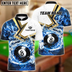 BlueJose Billiards 8-Ball White Flame Burst Personalized Name, Team Name Unisex Shirt (4 Colors)