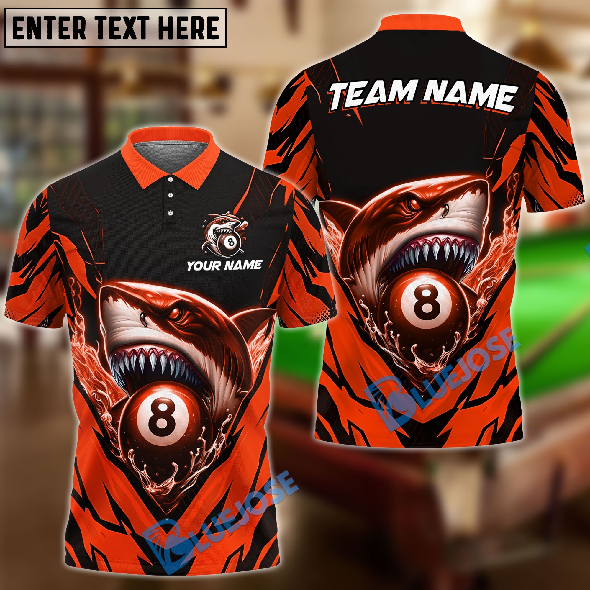 BlueJose Billiards Ball 8 Angry Shark  Personalized Name Shirt (4 Colors)