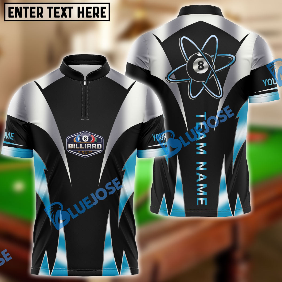 BlueJose Billiards Ball 8 Atomic Personalized Name Shirt (4 Colors)