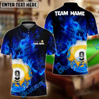 BlueJose Billiards Ball 9 Fire Art Premium Personalized Name, Team Name Shirt (4 Colors)