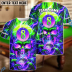 BlueJose Billiards Ball 8 Flame Hollow Skull Personalized Name, Team Name Unisex Shirt (4 Colors)