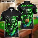 BlueJose Billiards 8 Ball 9 Ball Flame American Flag Skull Customized Name, Team Name 3D Shirt (4 Colors)