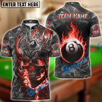 BlueJose Billiards Ball 8 Flame King Skull Personalized Name Shirt (4 Colors)