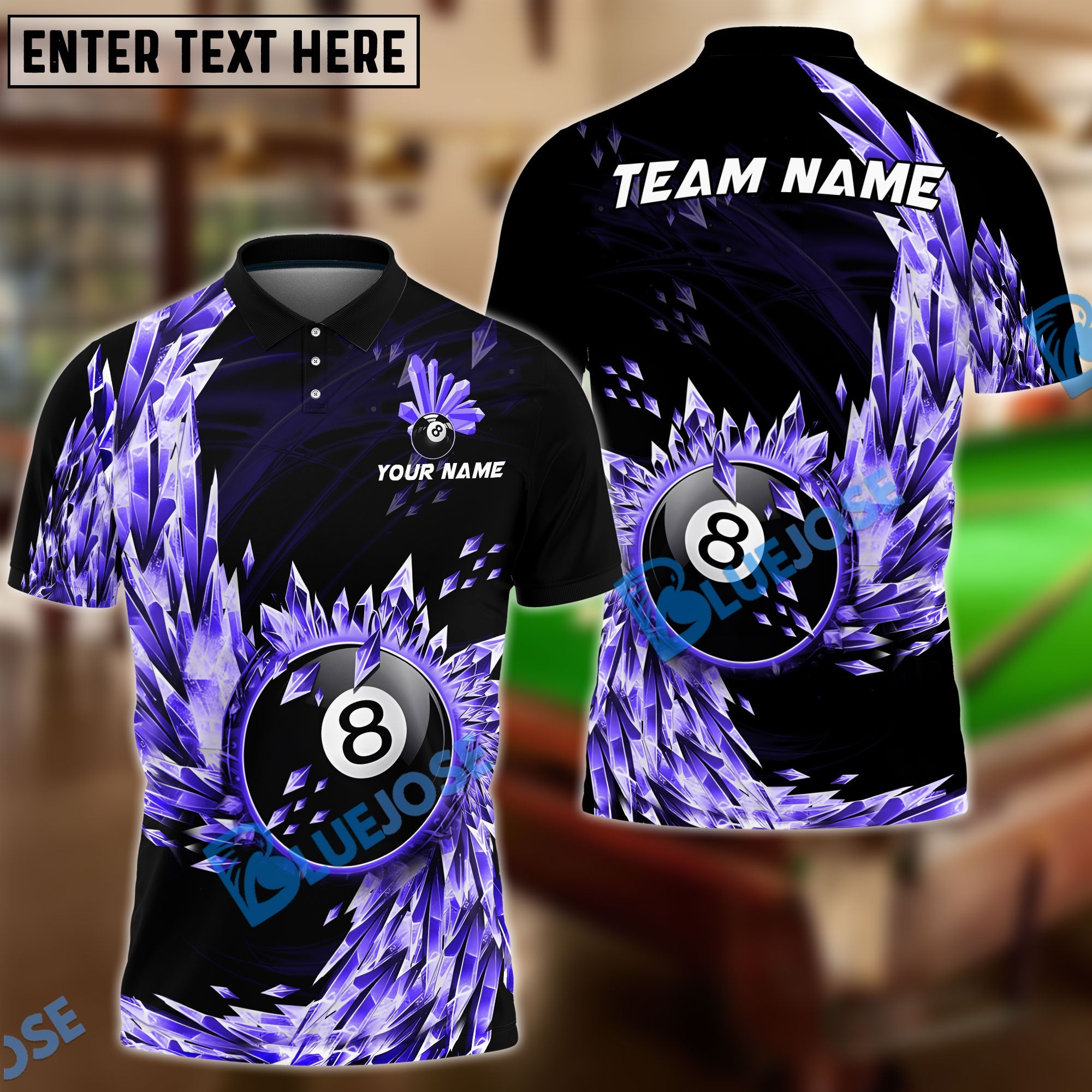 BlueJose Billiards Ball 8 Breath Of Ice Personalized Name, Team Name Shirt (6 Colors)