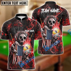 BlueJose Billiards Ball 9 Fire Skull US Flag Personalized Name, Team Name Shirt (6 Colors)