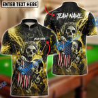 BlueJose Billiards Ball 8 Fire Skull US Flag Personalized Name, Team Name Shirt (6 Colors)