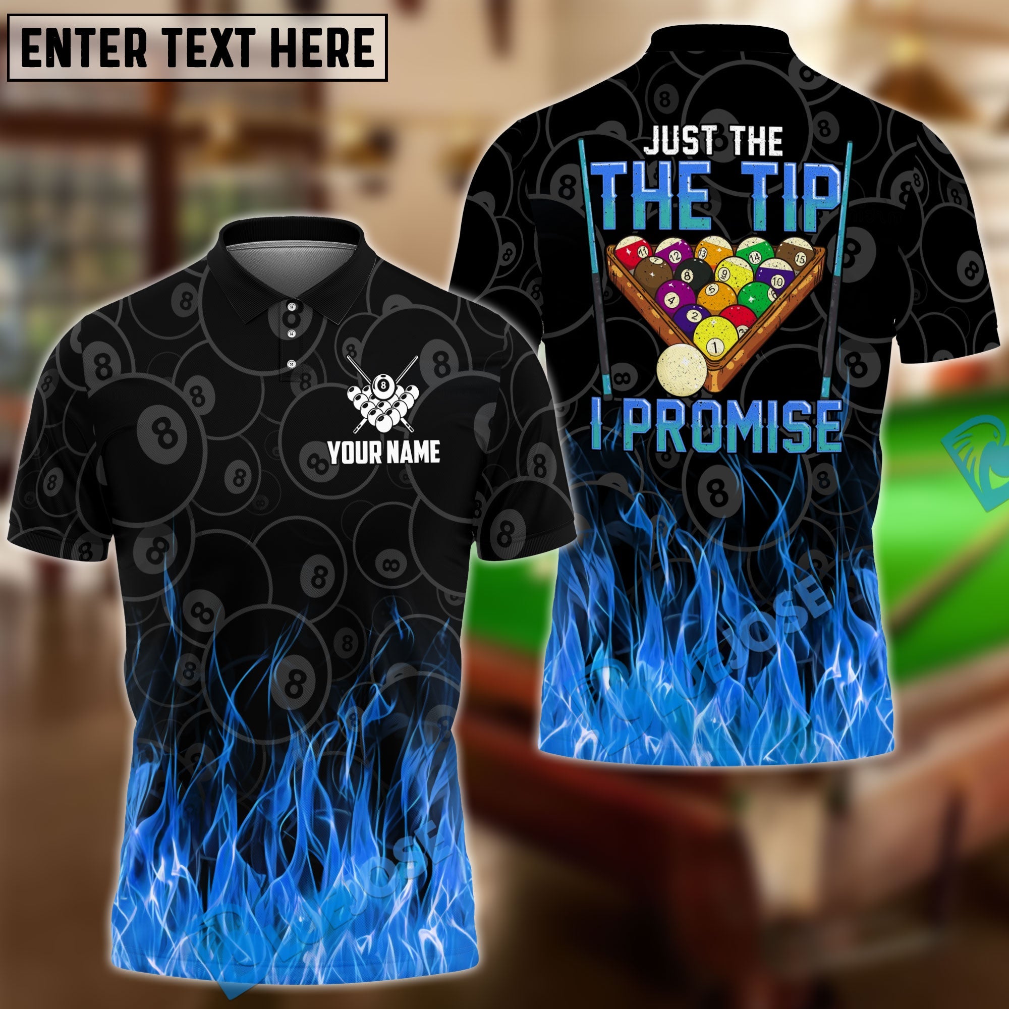 BlueJose Billiards Ball 8 Fire The Tip I Promise Personalized Name Shirt (4 Colors)