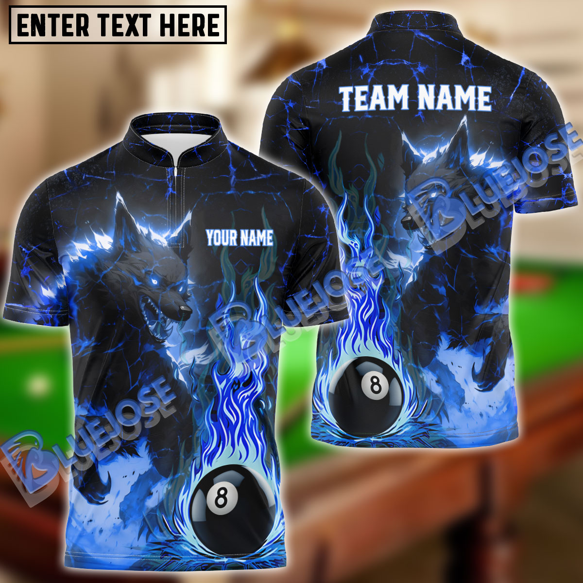 BlueJose Billiards Ball 8 Magma Wolf Personalized Name, Team Name Unisex Shirt (4 Colors)