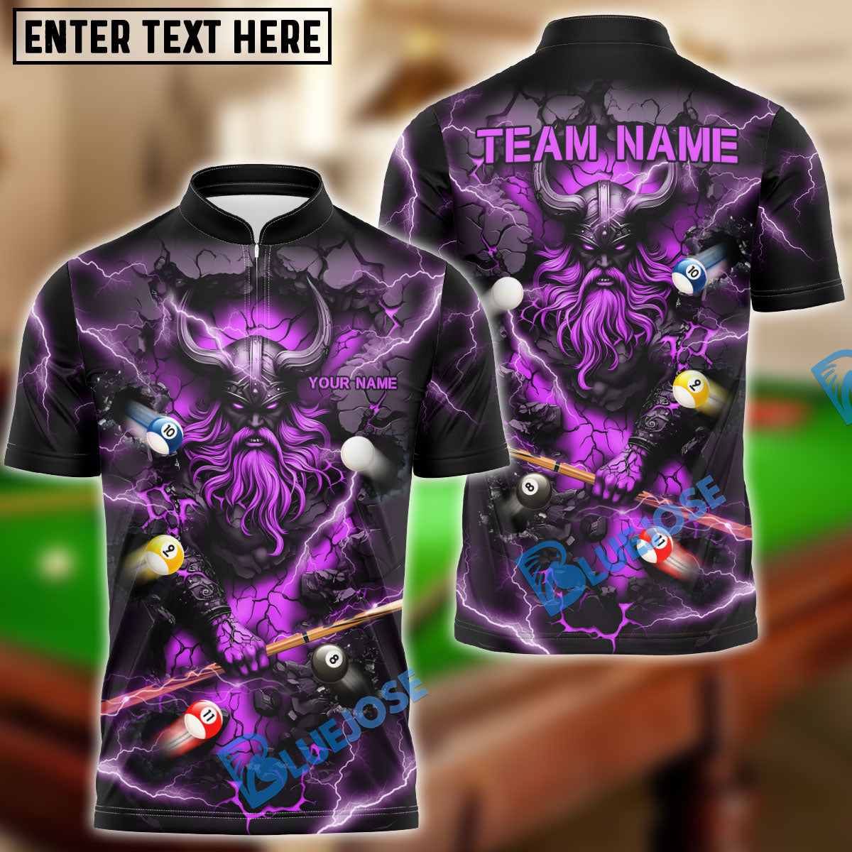 BlueJose Billiards Viking Thunder Personalized Name Shirt (5 Colors)