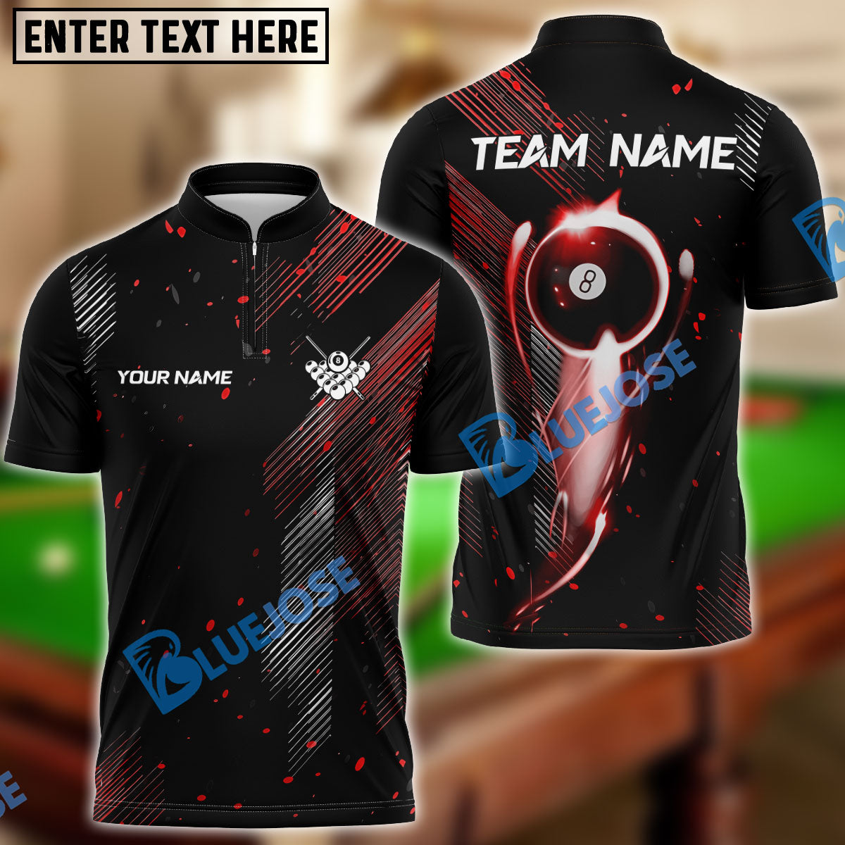BlueJose Billiards Ball 8 Neon Strike Personalized Name, Team Name Unisex Shirt (4 Colors)