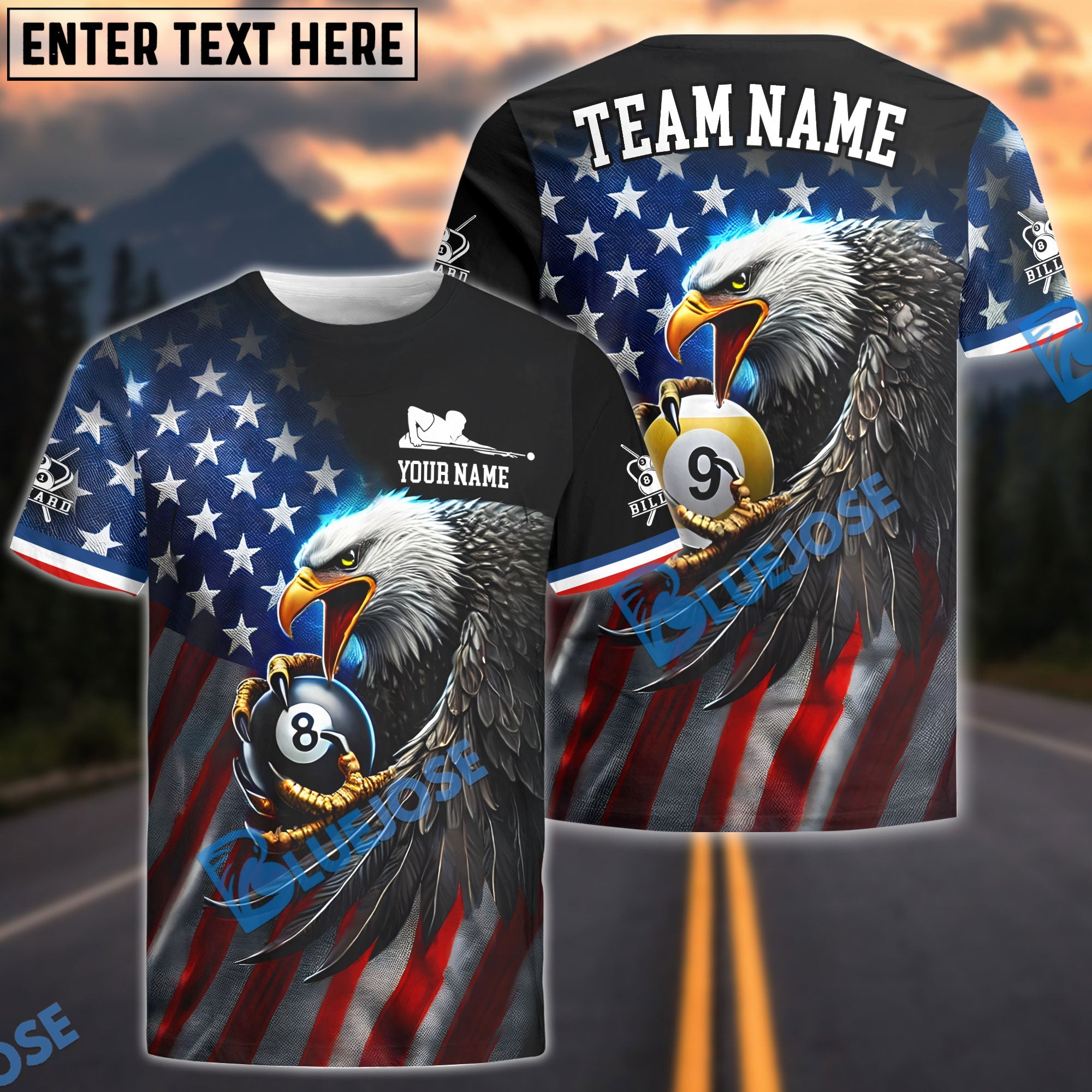 BlueJose Billiards Ball 8&9 Eagle Flag Of US Pattern Personalized Name, Team Name Unisex Shirt