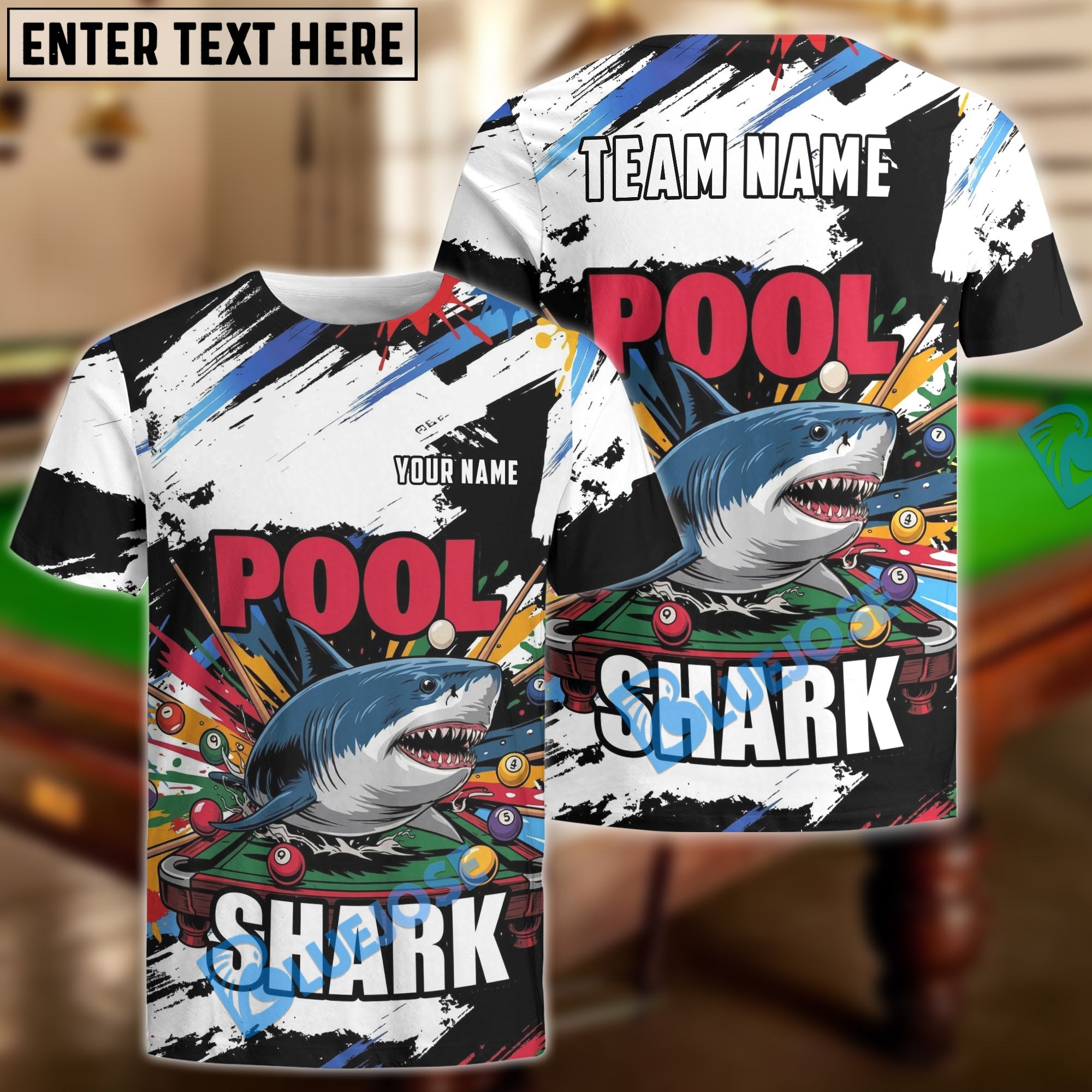 BlueJose Billiards Pool Shark Customized Name, Team Name 3D Shirt
