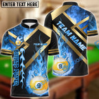BlueJose Billiards Ball 9 Metal And Fire Flame Personalized Name, Team Name Shirt (4 Colors)