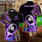 BlueJose Billiards Ball 8 Flame Premium Golden Line Personalized Name, Team Name Shirt (4 Colors)