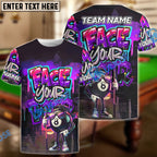BlueJose Billiards 8 Ball Graffiti Street Art Face Your Fear Style Personalized Name, Team Name Unisex Shirt (4 Colors)