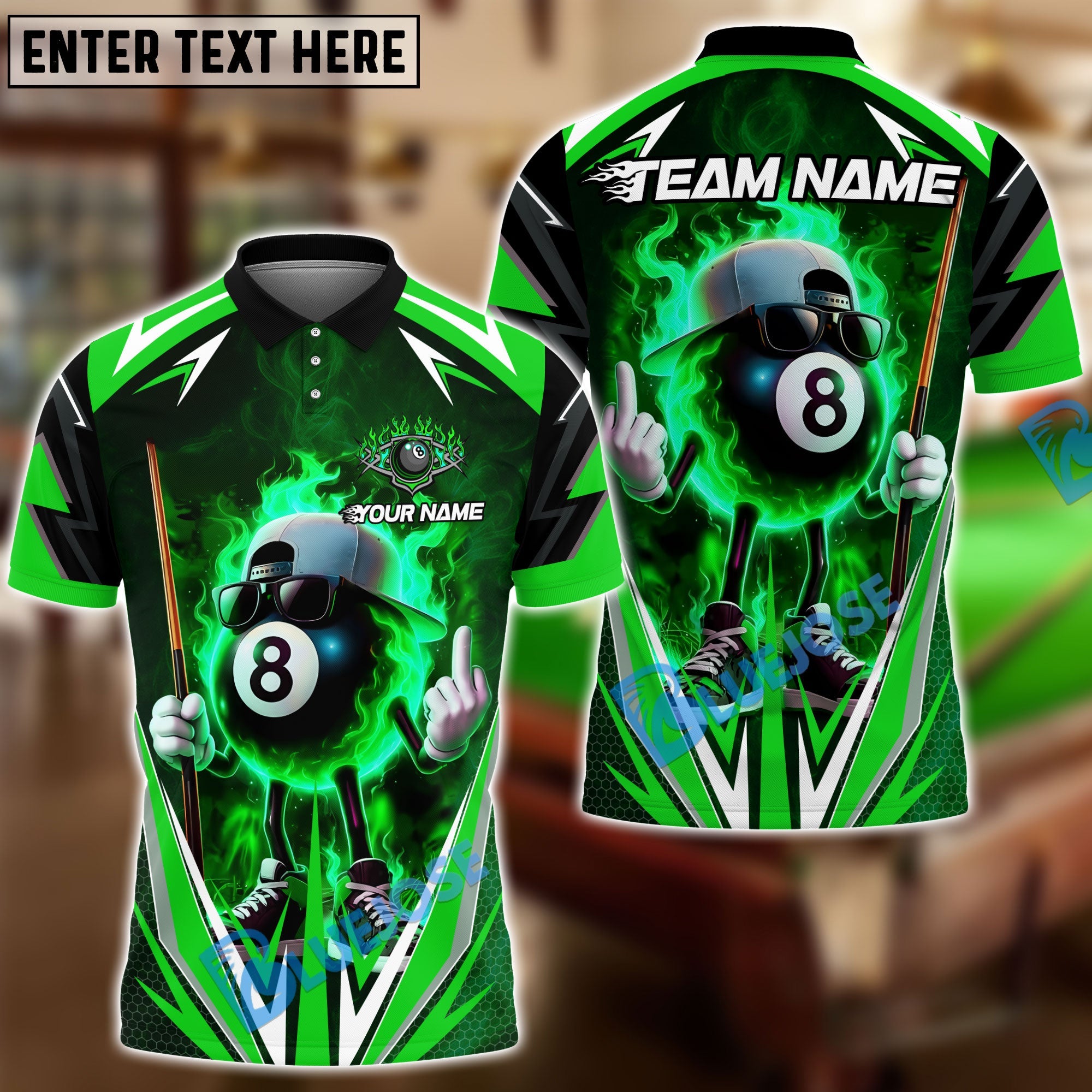 BlueJose Billiards Flaming 8-Ball Cool Style Personalized Name, Team Name Unisex Shirt (4 Colors)
