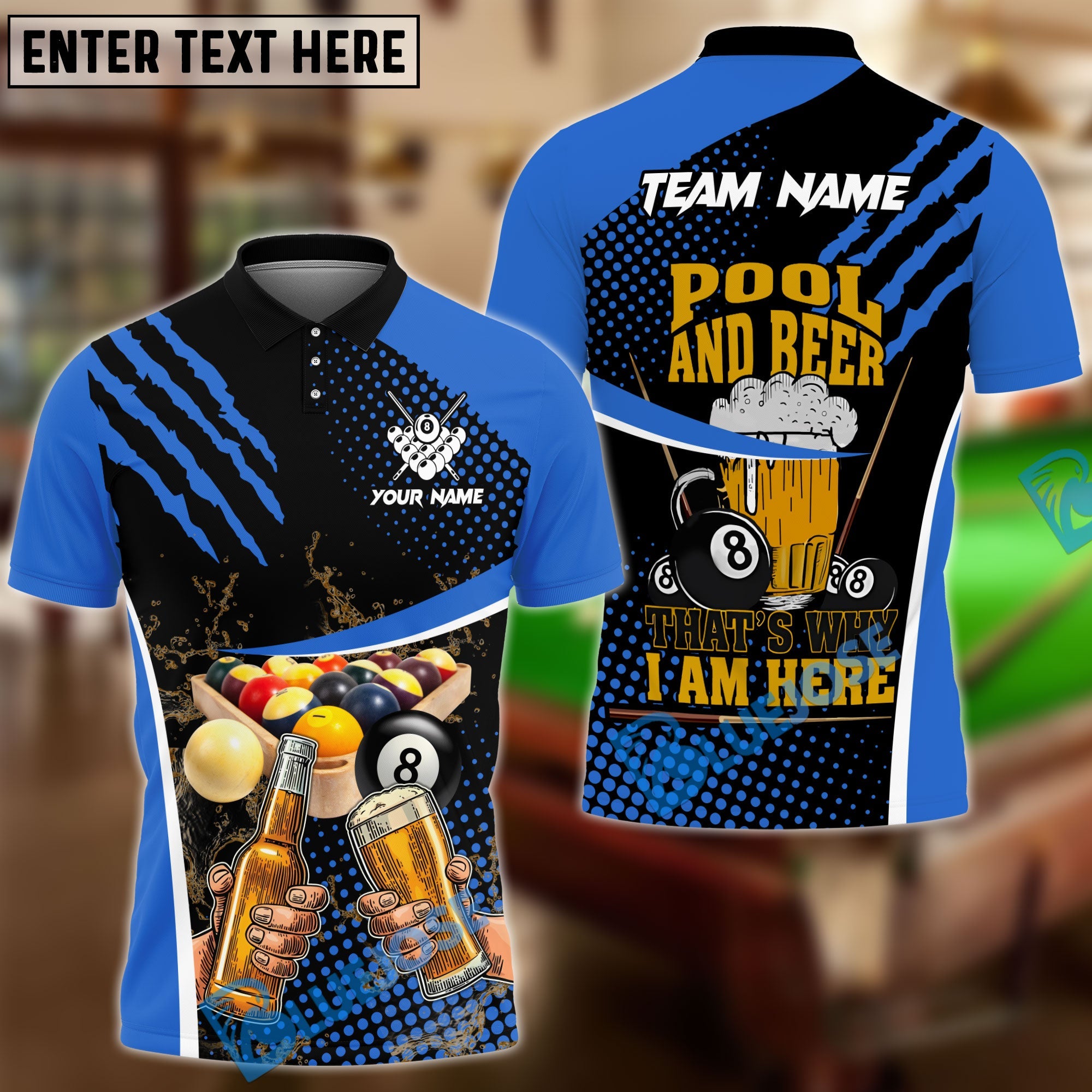 BlueJose Billiards Ball 8 And Beer Im Here Personalized Name & Team Name Shirt (4 Colors)