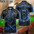 BlueJose Billiards 8-Ball Pitbull Flame Chain Personalized Name Shirt (4 Colors)