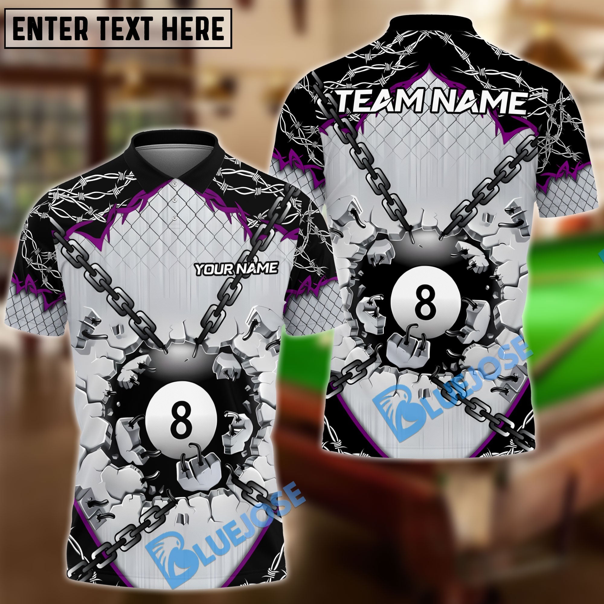 BlueJose Billiards Chain Breaker 8-Ball Customized Name, Team Name 3D Shirt (4 Colors)