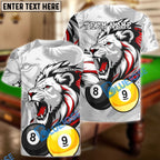 BlueJose Billiards Ball 8&9 Lion Accent Roaring Power Design Personalized Name Shirt (4 Colors)