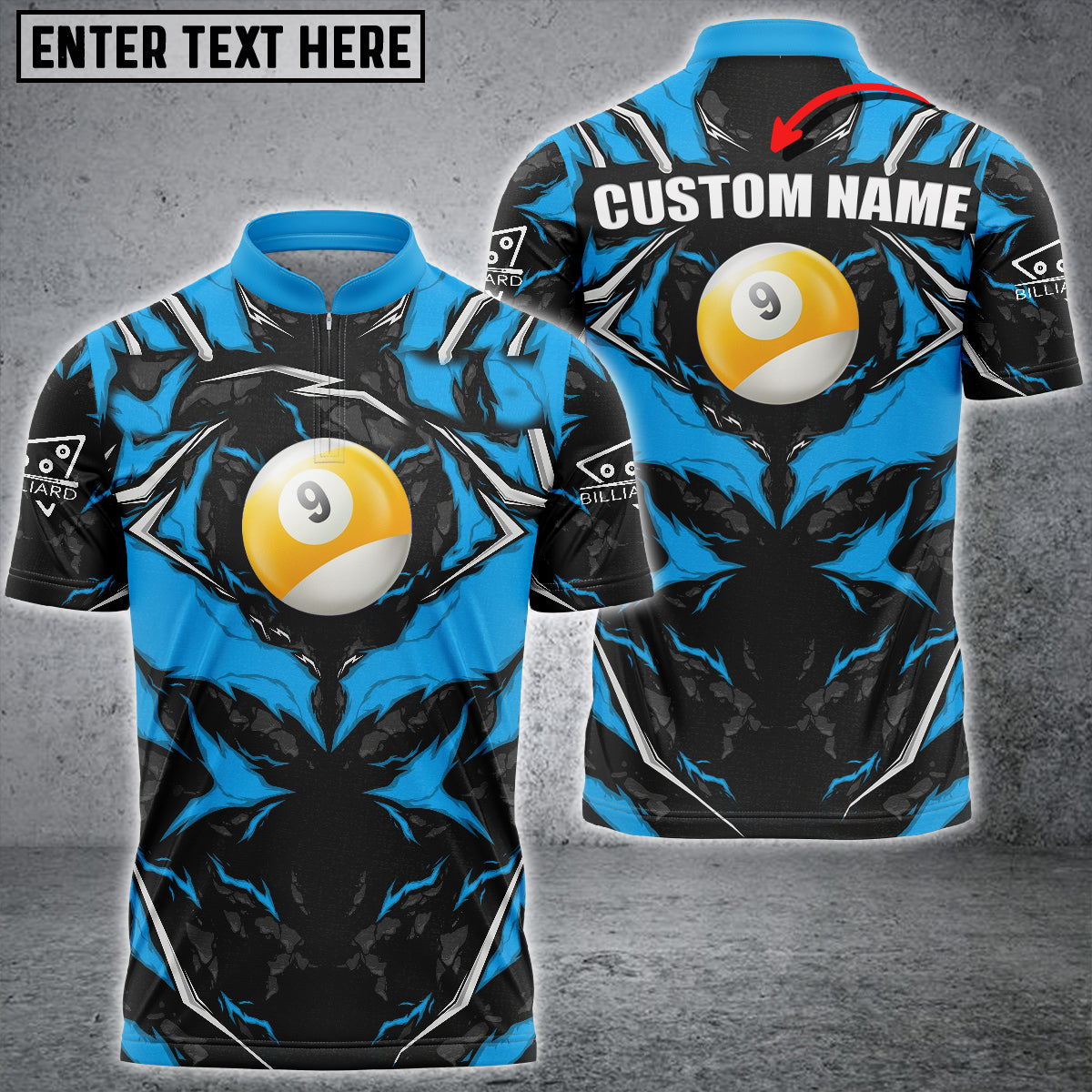 BlueJose Billiards Fire Smoke Personalized Name, Team Name Unisex Shirt (More Color Options)