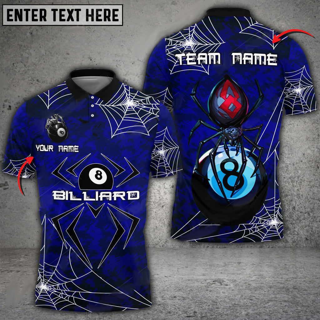 BlueJose Billiards Unique Spider Cobweb Personalized Name, Team Name Shirt (4 Colors)