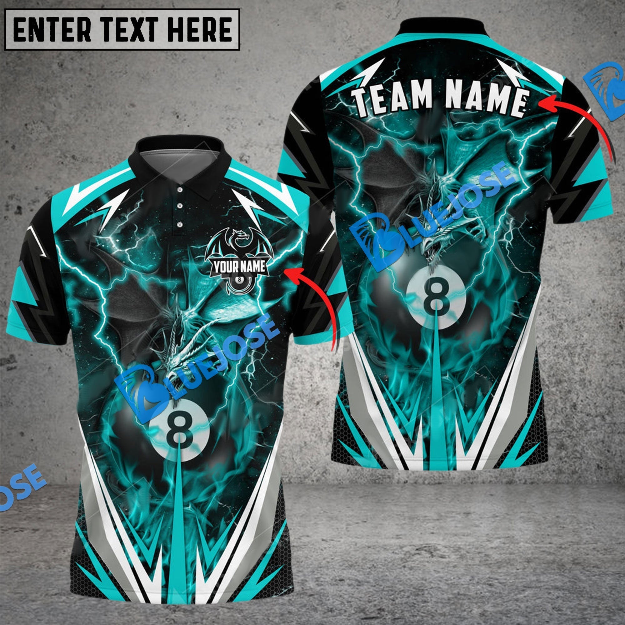 BlueJose Billiards Ball 8 Thunder Space Dragon Personalized Name Shirt (6 Colors)